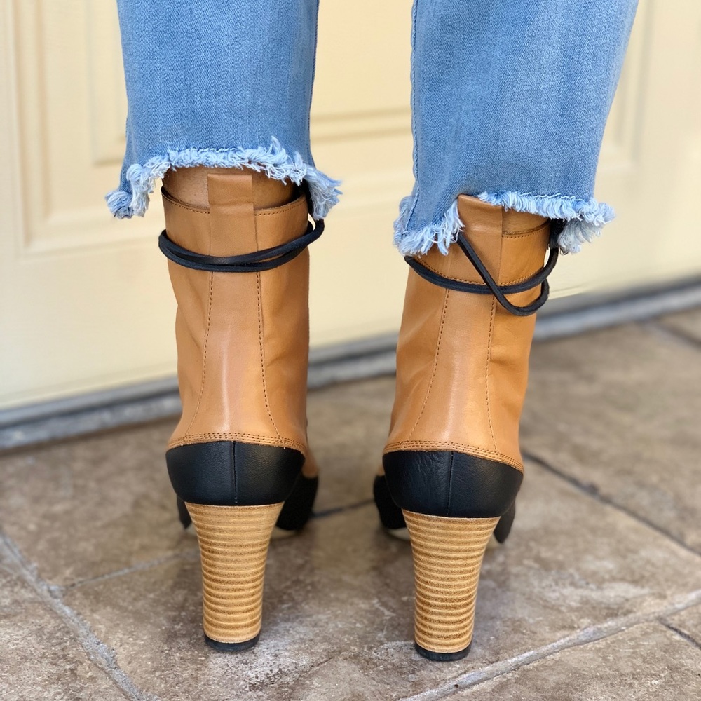 Leather High Heel Lace Up Tall Granny Duck Boots - Picture 7 of 8